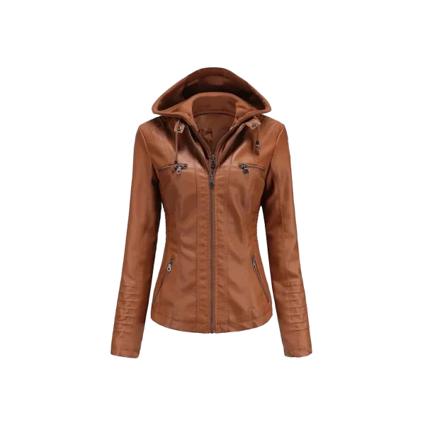 Women Winter Original Leather Biker Jacket - Image 7