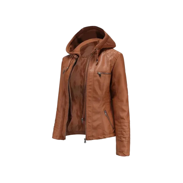Women Winter Original Leather Biker Jacket - Image 8