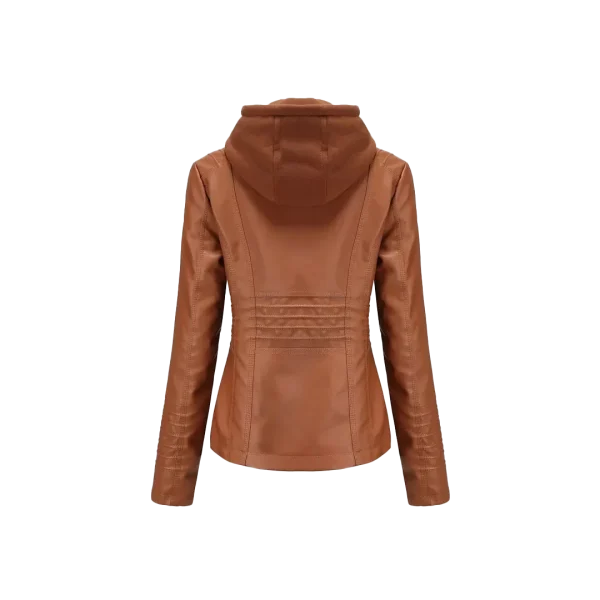 Women Winter Original Leather Biker Jacket - Image 9