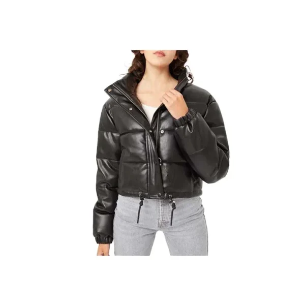 Polar Black Brown Leather Puffer Jacket