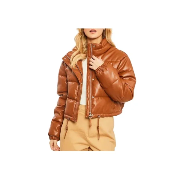 Polar Bliss Brown Leather Puffer Jacket