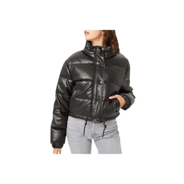Polar Black Brown Leather Puffer Jacket - Image 2