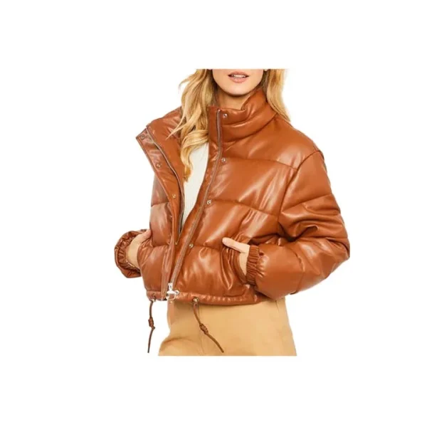 Polar Bliss Brown Leather Puffer Jacket - Image 2