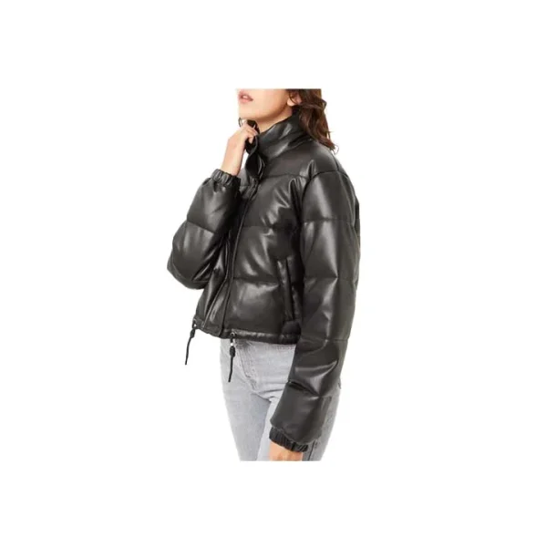 Polar Black Brown Leather Puffer Jacket - Image 3