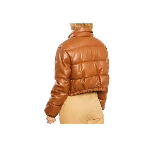 Polar Bliss Brown Leather Puffer Jacket - Image 3