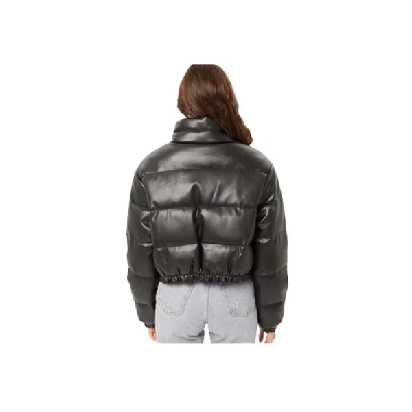 Polar Black Brown Leather Puffer Jacket - Image 4